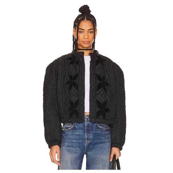 Free People Jackets & Blazers - Free people Quinn Black Floral Embroidered Quilted Jacket S NWT $198
